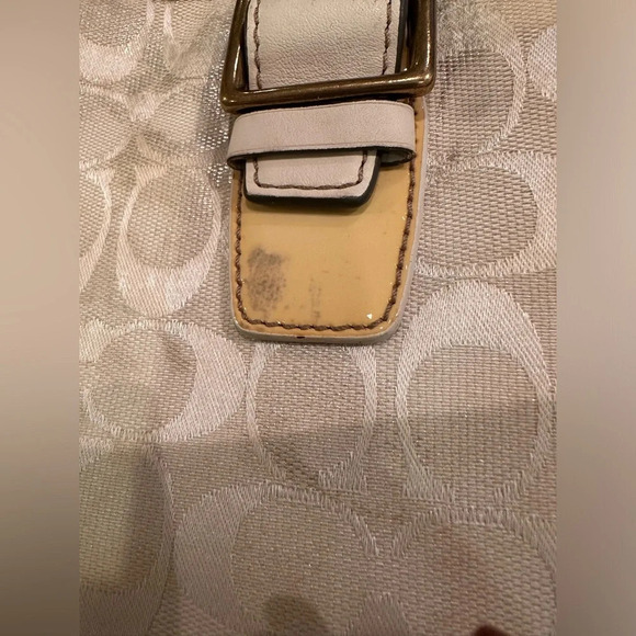 COACH 2181 Limited Ed. Metallic Silver Slim Tote Canvas Bag Yellow Patent Trim - Picture 3 of 7